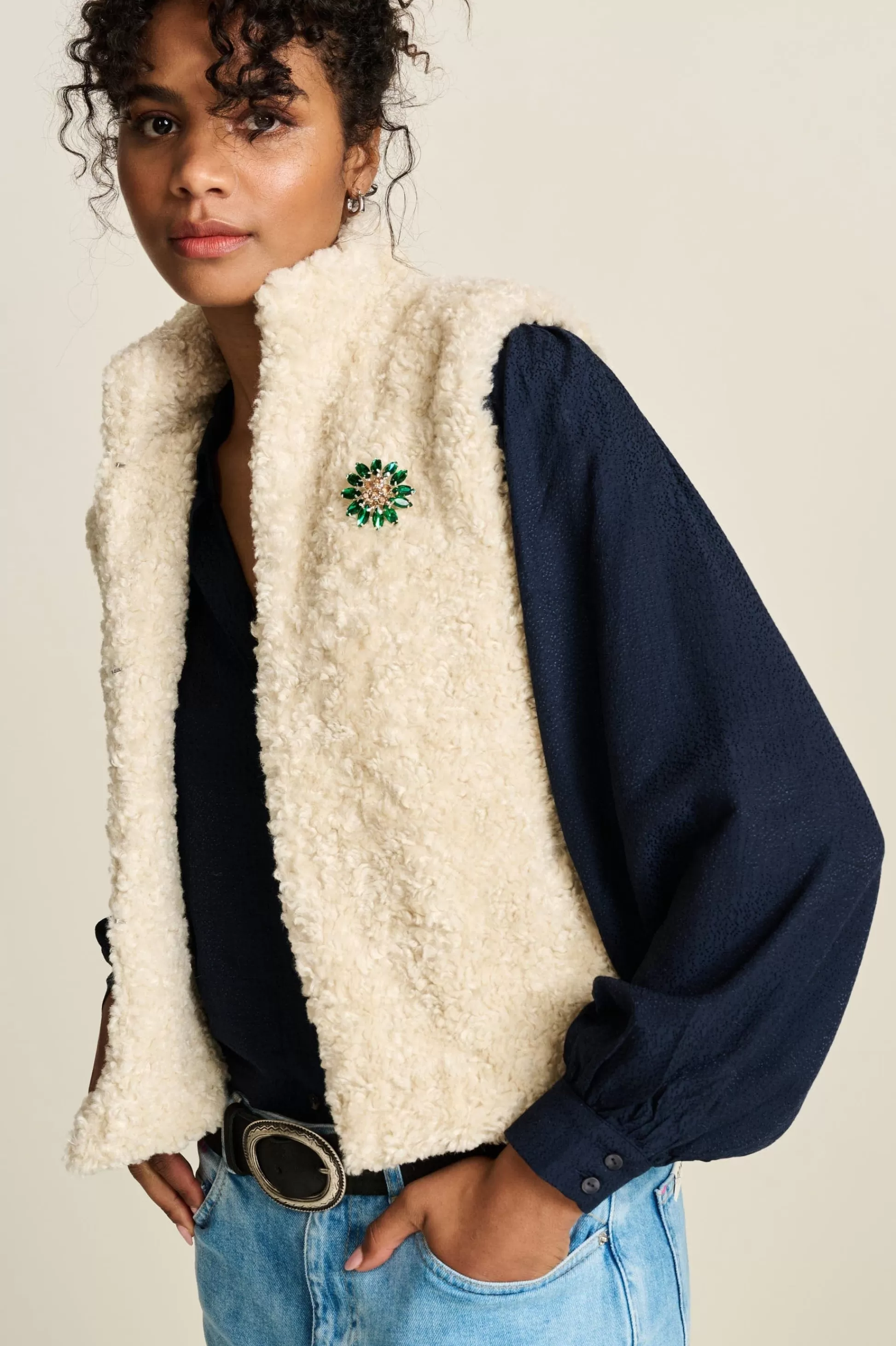Gilets | Jassen & Blazers | POM Amsterdam GILET Teddy Love Ecru