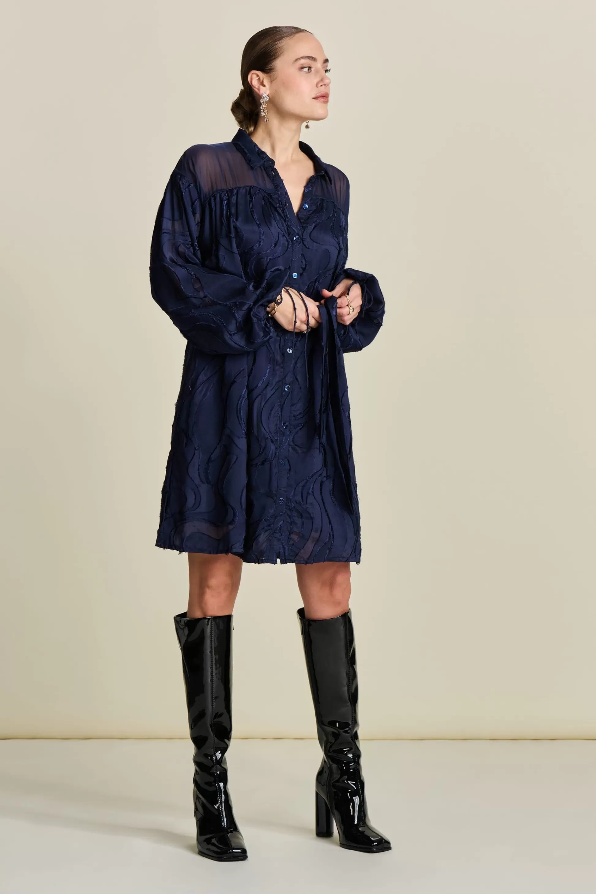 Jurken | POM Amsterdam JURK Jacquard Midnight Blue